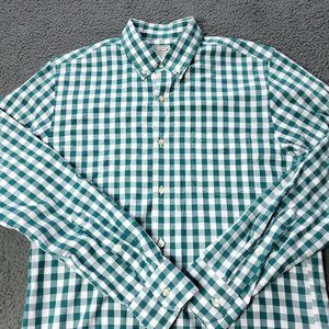 J. Crew Check Button Shirt Long Sleeve Mens Size M Medium Green